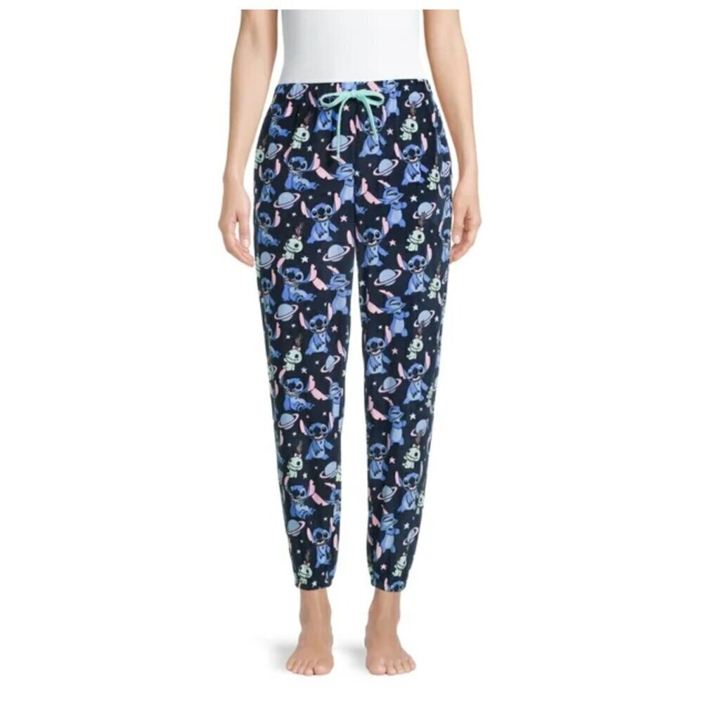 Disney Women's Size XL 16-18 Lilo & Stitch Plush Sleep Pant Jogger Fleece Navy